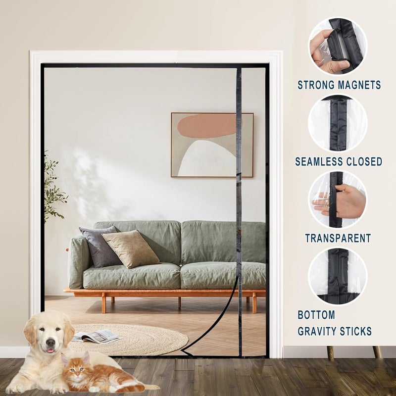 Skloopearg Transparent Thermal Insulated Door Curtain, Reversible Left or Right Side Opening,Magnetic Screen Door, to Keep Warm in Winter Cool in Summer for Air Conditioner Room, Fits Door Size Up to 72" x 80" - Image 3